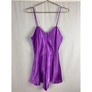 Vintage Kathryn Lingerie Romper Purple Satin Button Sexy Pin Up Boudoir Sexy 90s